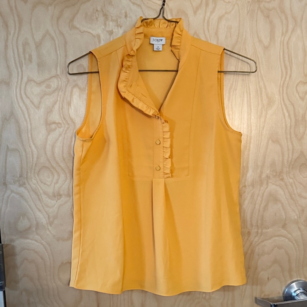 J. Crew Golden Sleeveless Ruffle Blouse
